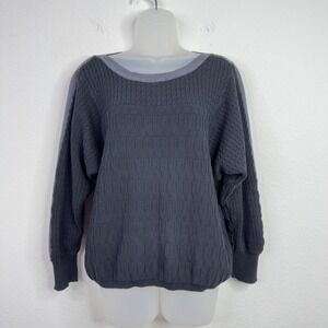 Prana Sweater Womens‎ L Black Grey Margo Organic Cotton Cable Knit Preppy Casual